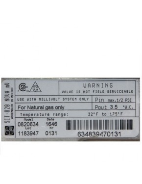 0820634 SIT 820 NOVA series NATURAL GAS - NG Gas Valve 0.820.634