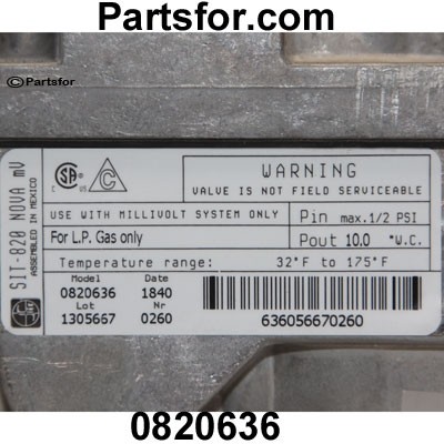 0820636 SIT 820 NOVA series PROPANE - LP Gas Valve 0.820.636